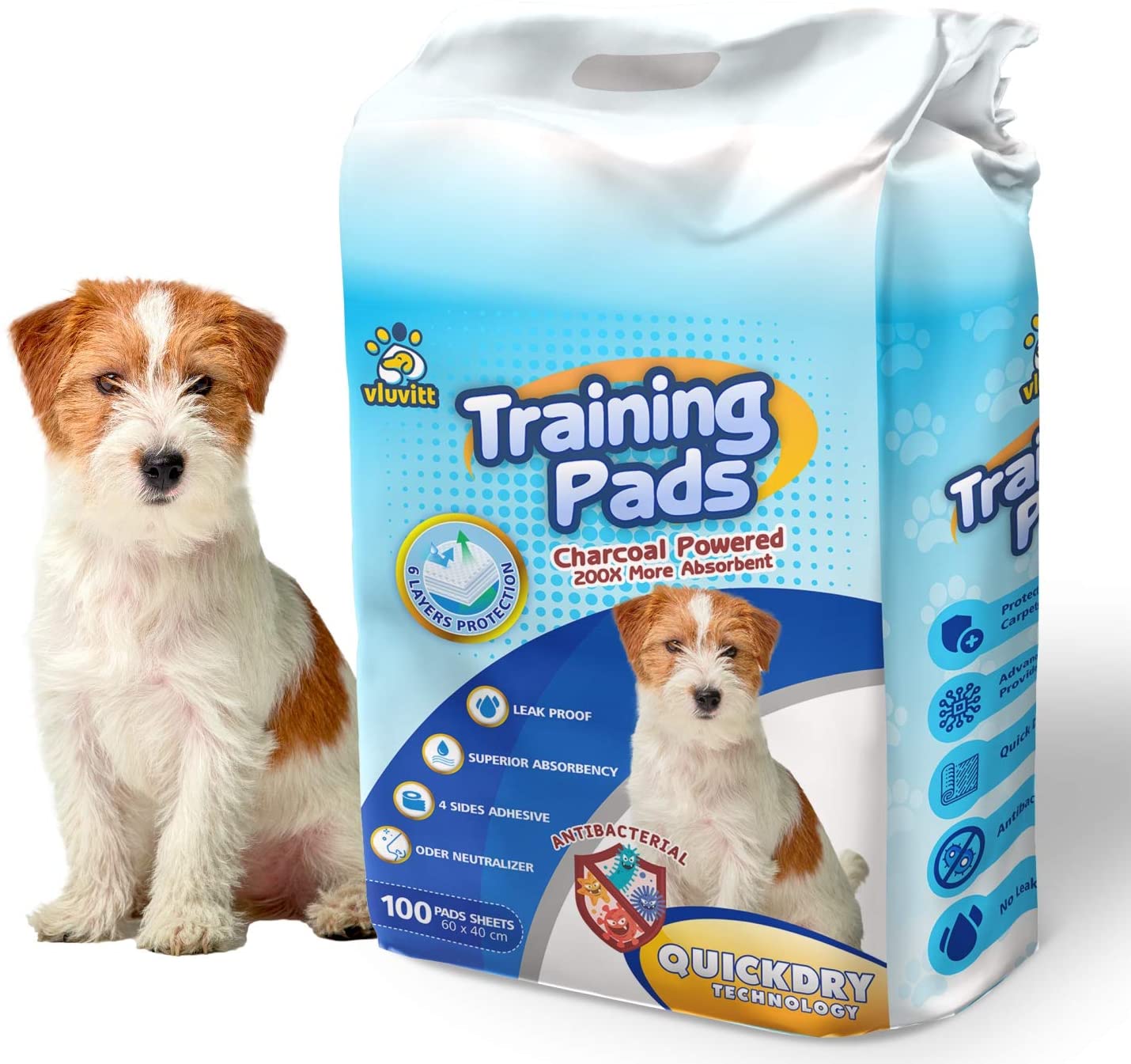 Super Absorbent Puppy Training Pads with Bamboo Charcoal 100 Pack 40x60cm